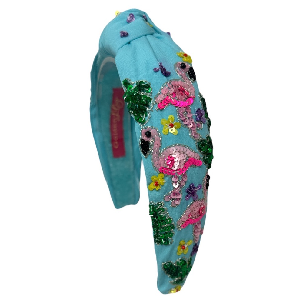 Blue Sequin Pink Flamingo Headband